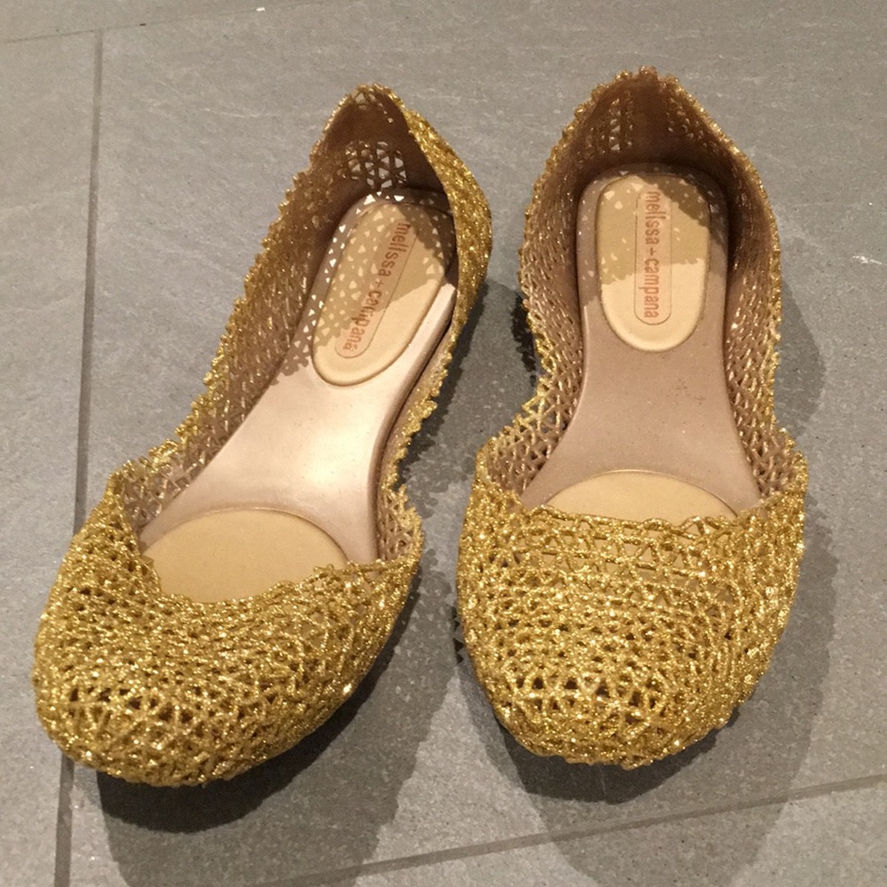 melissa + campana papel ii gold jelly flats
